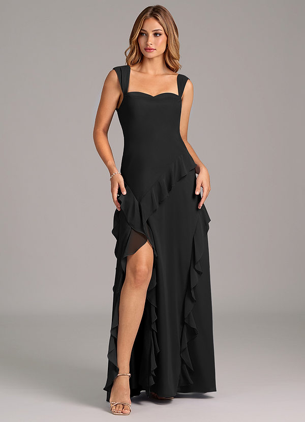 Azazie Sloane Bridesmaid Dresses Black A-Line Sweetheart Neckline Chiffon Dress image1
