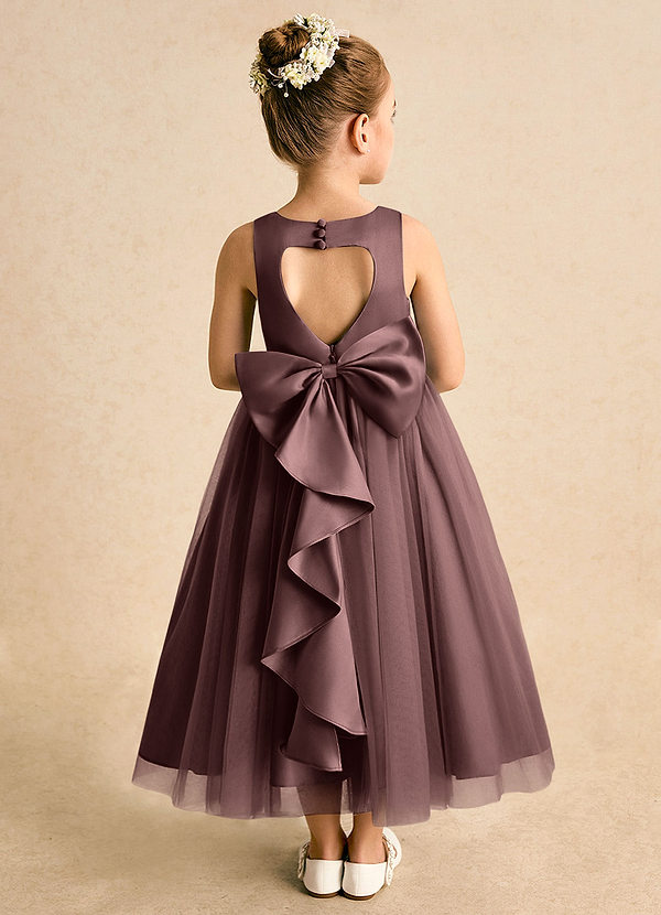 Azazie Solia Flower Girl Dresses Espresso Ball-Gown Bow Tulle Dress image1