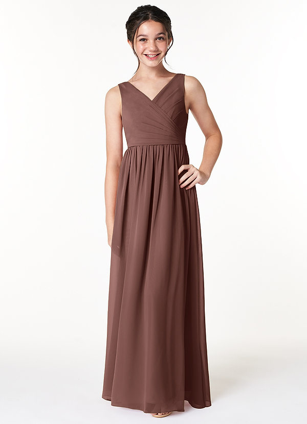 Azazie Sawyer Junior Espresso A-Line Pleated Chiffon Dress image1