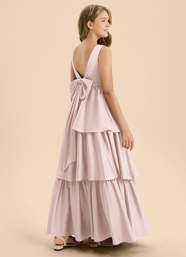 Azazie Meadowyn Junior Robe Trapèze en Satin extensible Arc Rose Pâle image1