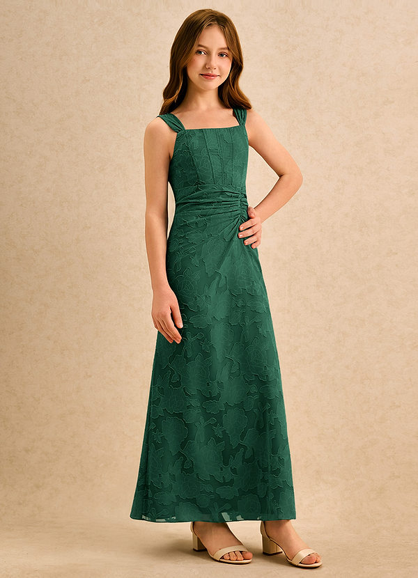 Azazie Brookie Girls Formal Vestidos de Niña de Flores Vestido de Verde Oscuro de Devorado Floral de Corte en A con Sin mangas image1