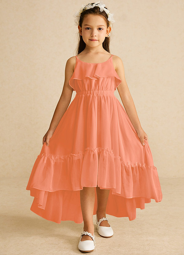 Azazie Karmen Flower Girl Dresses Sunset A-Line Ruched Chiffon Dress image1