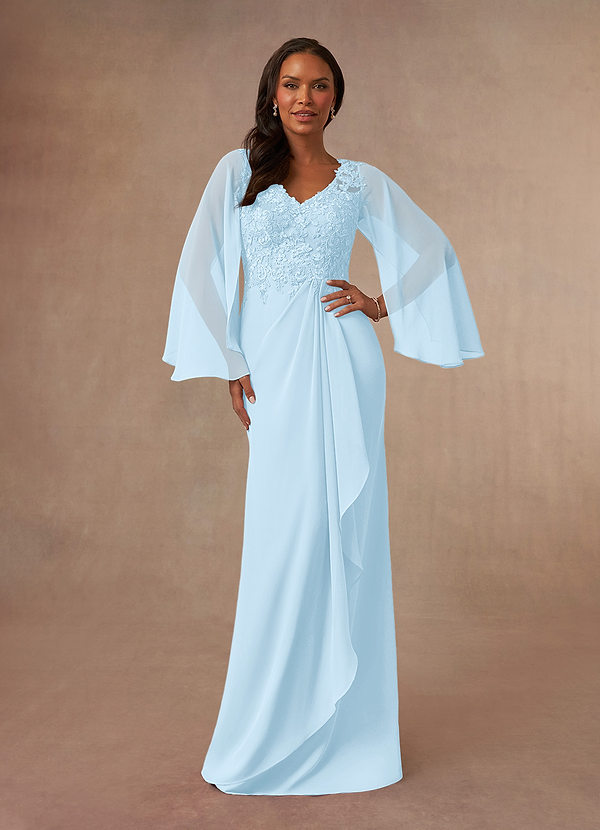 Azazie Perry Brautmutterkleider Meerjungfrau-Linie V-Hals Spitze Chiffon Kleid Himmelblau image1