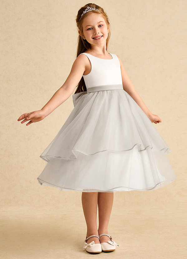 Azazie Rene Flower Girl Dresses Ivory Frost A-Line Bow Tulle Dress image1