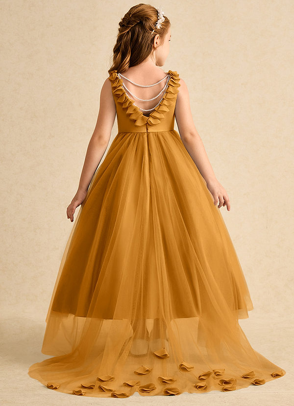 Azazie Lorita Robes de Fillette d'Honneur Robe Trapèze en Tulle Perlé Caramel écossais image1