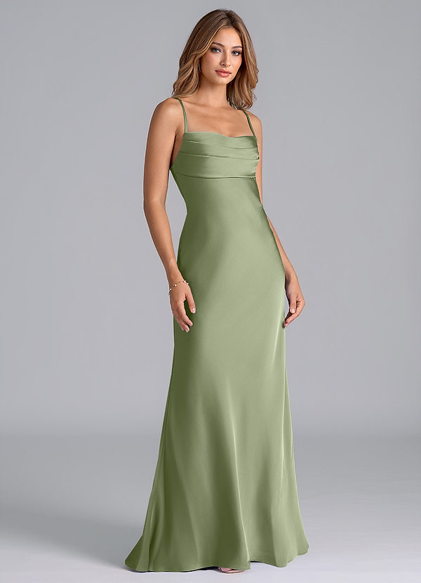 Azazie Seema Bridesmaid Dresses Pistachio Mermaid Corset Stretch Satin Dress image1