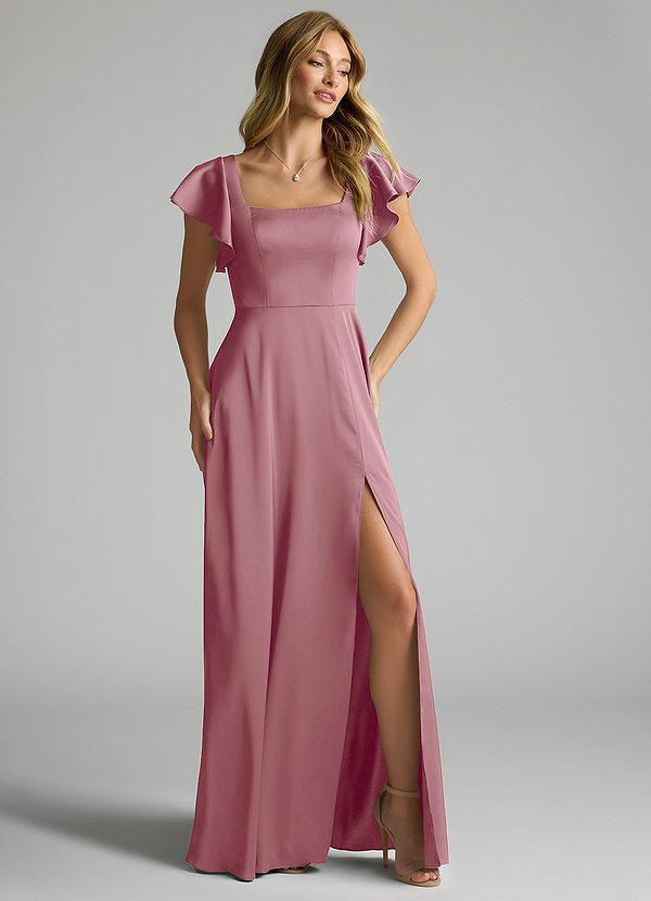 Azazie Bondi Bridesmaid Dresses Vintage Mauve A-Line Bow Stretch Satin Dress image1