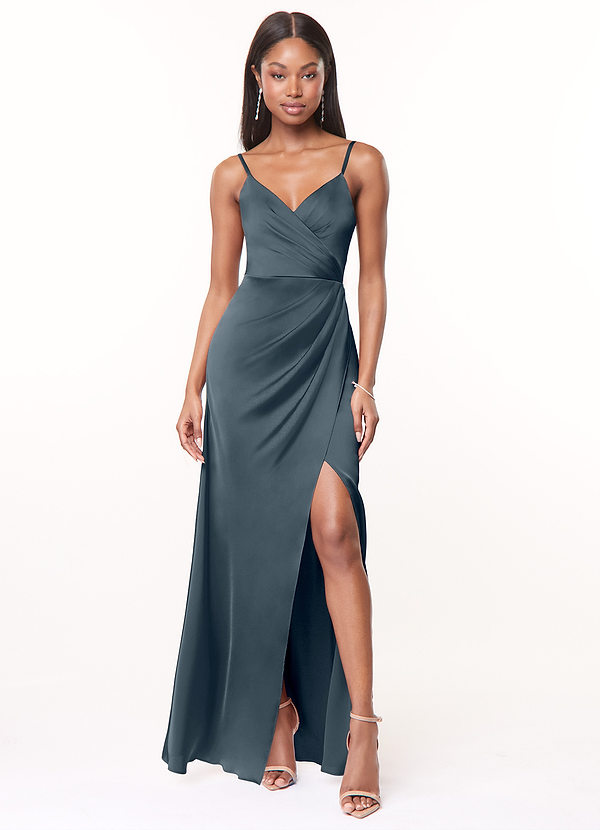 Azazie Maci Brautjungfernkleider A-Linie V-Hals Gefaltet Stretch-Satin Kleid Zwielichtviolett image1