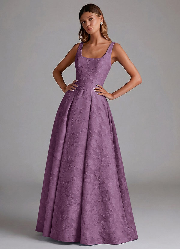 Azazie Amalie Bridesmaid Dresses Wisteria A-Line Pleated Floral Burnout Dress image1