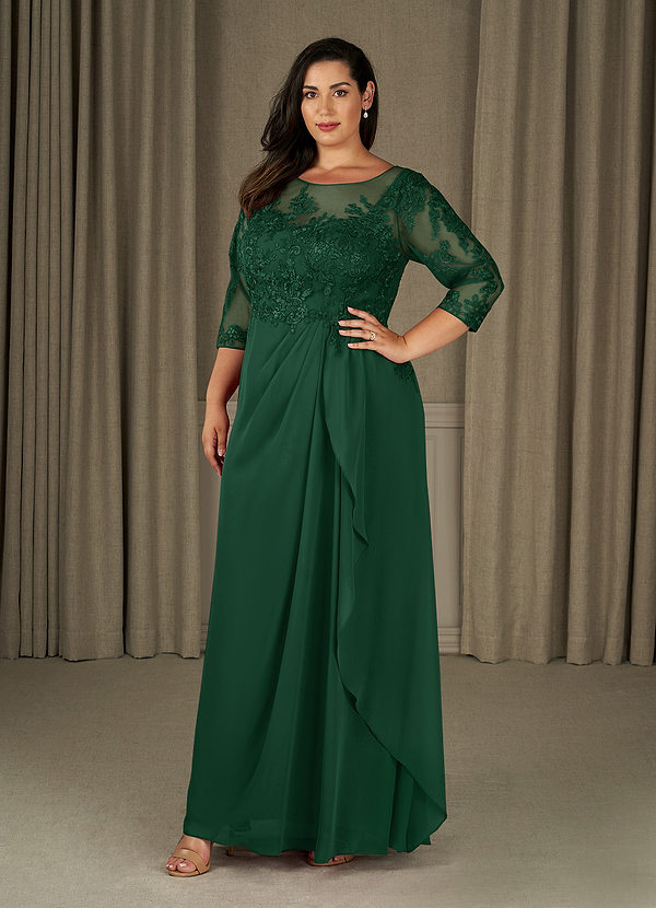 Azazie Calanthe Mother of the Brides Dresses Dark Green A-Line Scoop Chiffon Dress image1