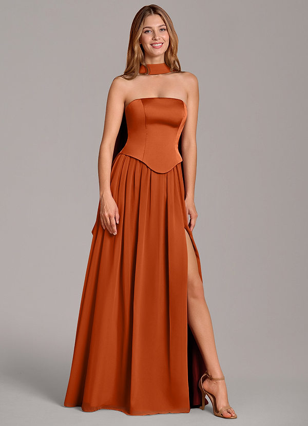 Azazie Cadence Suknie dla druhen Linia A Gorset Satyna elastyczna Do ziemi Sukienka image1