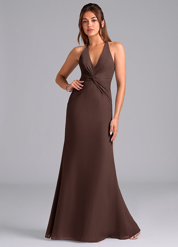 Azazie Valerie Bridesmaid Dresses Ganache Mermaid Pleated Chiffon Dress image1