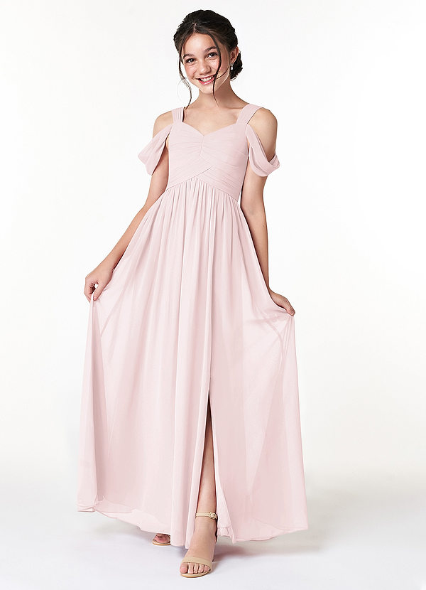 Azazie Lianne Junior Vestido de Rosa Rubor de Gasa de Acampanado con Vestidos sin tirantes image1