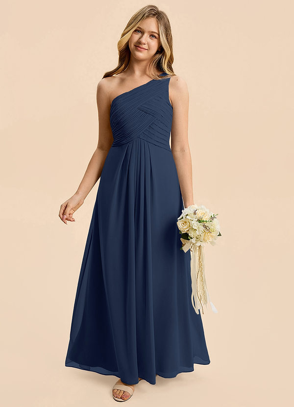 Azazie Emmie Junior Dark Navy A-Line Pleated Chiffon Dress image1