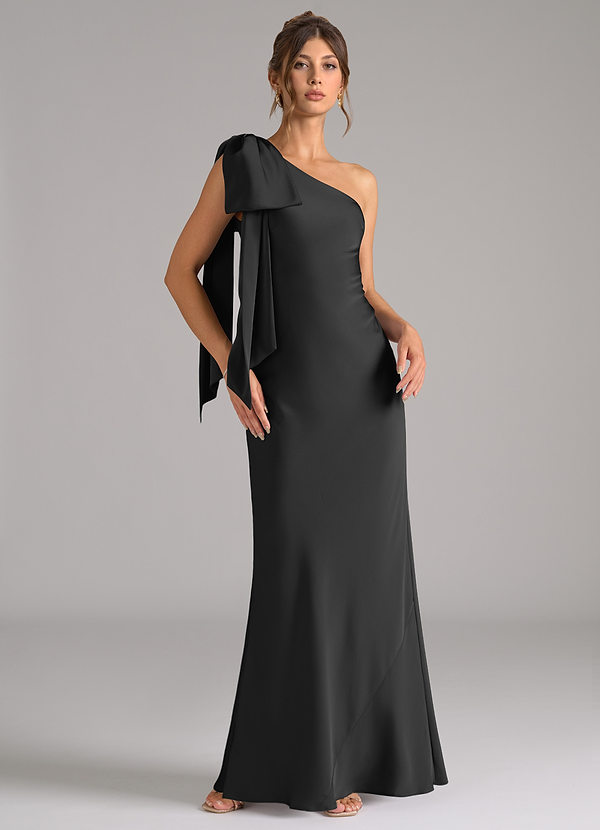 Azazie Capri Bridesmaid Dresses Black Mermaid One Shoulder Stretch Satin Dress image1