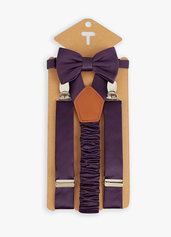 front Boy's Matching Matte Satin Bow Tie & Suspenders Set