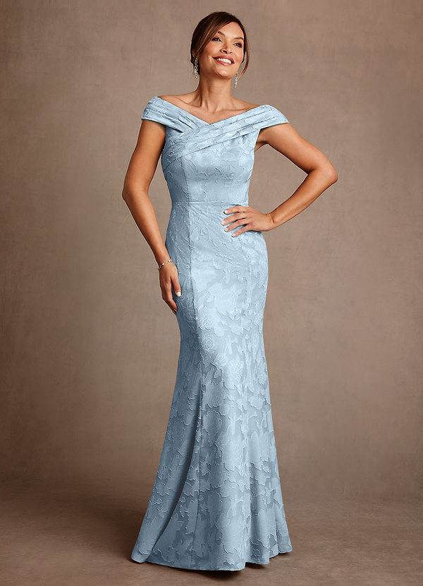 Azazie Aberdeen Mother of the Brides Dresses Sky Blue Sheath Pleated Floral Burnout Dress image1