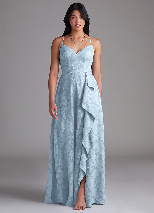 Azazie Naeem Vestidos Dama de Honor Sky Blue A-Line Floral Burnout Dress image1