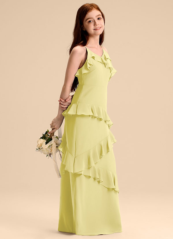 Azazie Evara Junior Abito A-Line in Chiffon Sorbetto Al Limone image1