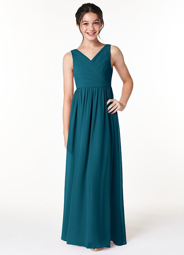 Azazie Sawyer Junior Ink Blue A-Line Pleated Chiffon Dress image1