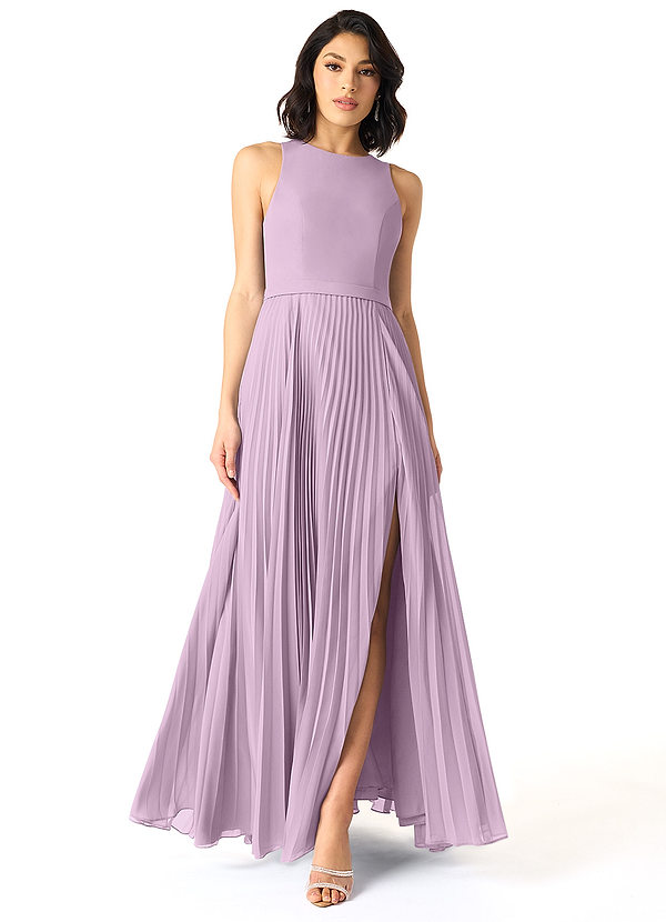 Azazie Lindie Bridesmaid Dresses Wisteria A-Line Scoop Pleated Chiffon Dress image1