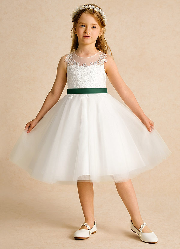 Azazie Lettie Vestidos de Niña de Flores Vestido de Marfil Verde Oscuro de Encaje de Princesa image1