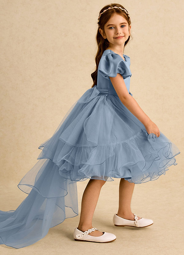 Azazie Cocoa Abiti da Ragazza di Fiori Abito Principessa in Tulle Plissettato Blu Polveroso image1