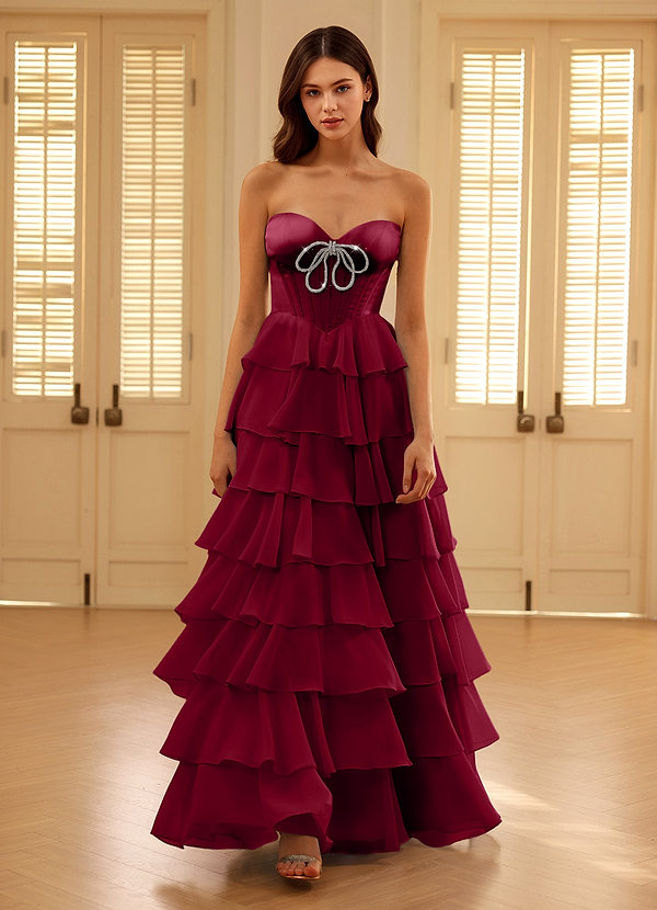 Satina Merlot Abito da ballo a trapezio con volant image1