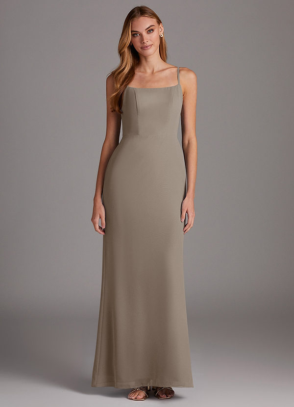 Azazie Tayla Bridesmaid Dresses Taupe Sheath Chiffon Dress image1