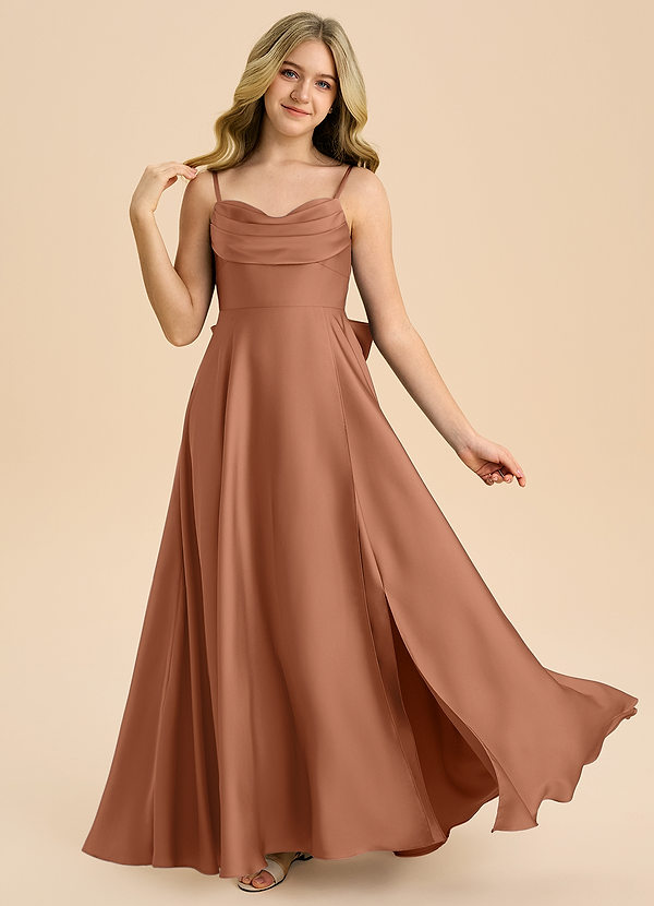 Azazie Bear Junior Bronzer A-Line Sweetheart Neckline Stretch Satin Dress image1