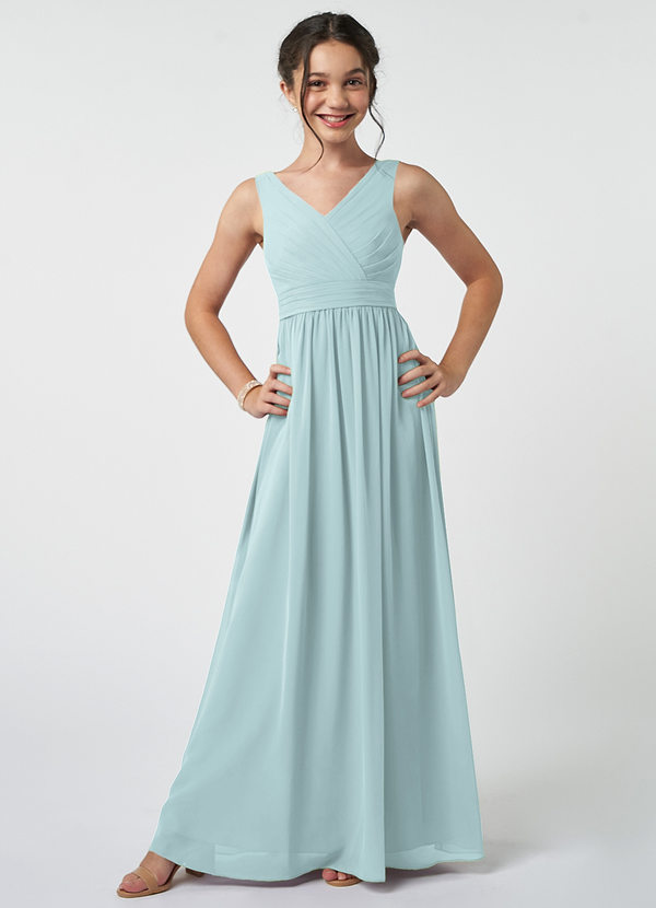 Azazie Kora Junior Mist A-Line Pleated Chiffon Dress image1