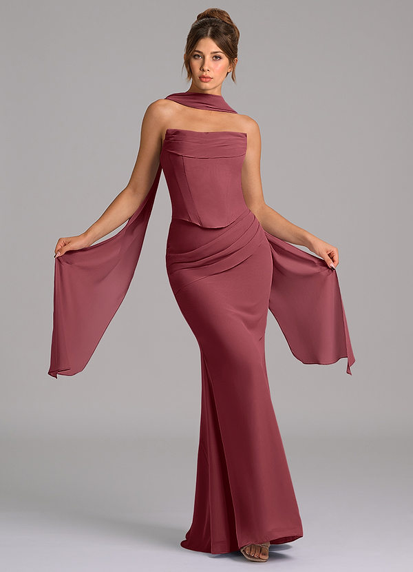 Azazie Sorrel Vestidos Dama de Honor Vestido de Merlot de Gasa de Corte Sirena con Corsé image1