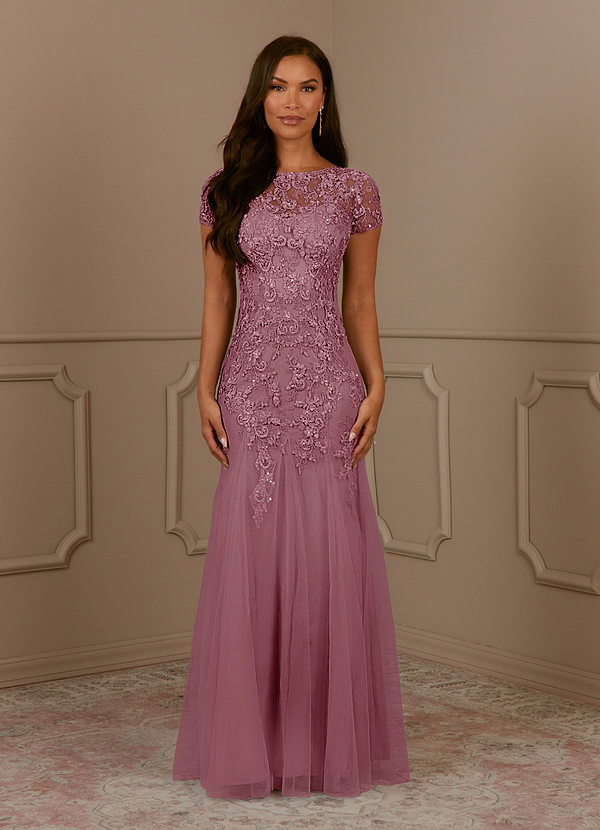 Azazie Laurie Mother of the Brides Dresses Vintage Mauve Mermaid Scoop Sequins Tulle Dress image1