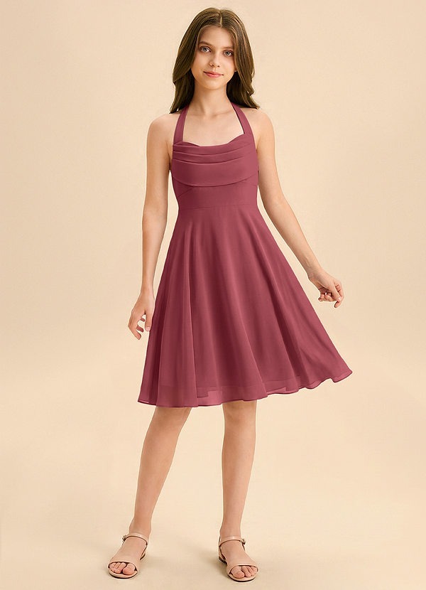 Azazie Kady Junior Vestido de Merlot de Gasa de Corte en A con Escote de Corazón image1