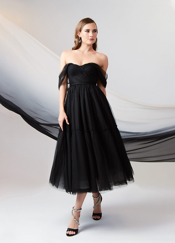 Azazie Vienna Wedding Dresses Black A-Line Off-The-Shouler Tulle Dress image1