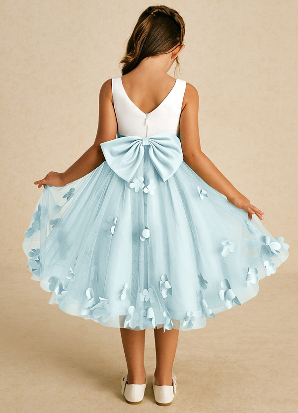 Azazie Sprout Flower Girl Dresses Vestir Vidro Marinho de Tule de Linha A com Arco image1