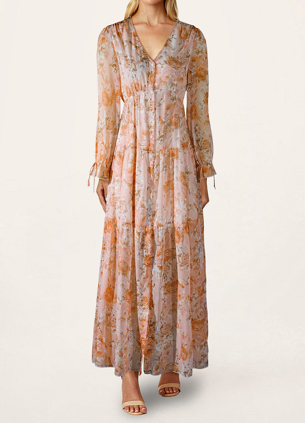 front Pierson Rose Pink Floral Print Long Sleeve Maxi Dress