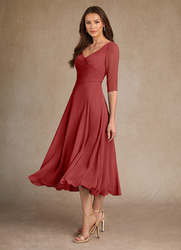 Azazie Durant Mother of the Brides Dresses Rust A-Line Pleated Chiffon Dress image1