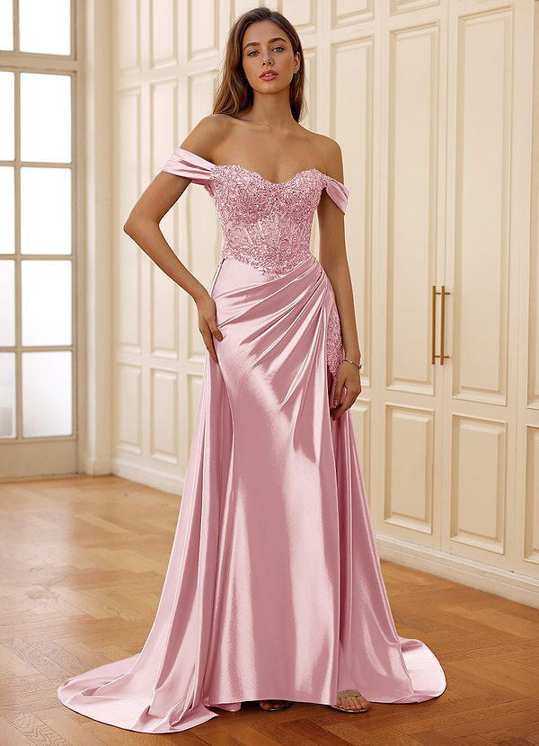 Rowane Blushing Pink Corset Rhinestone Sheer Lace Prom Dress image1