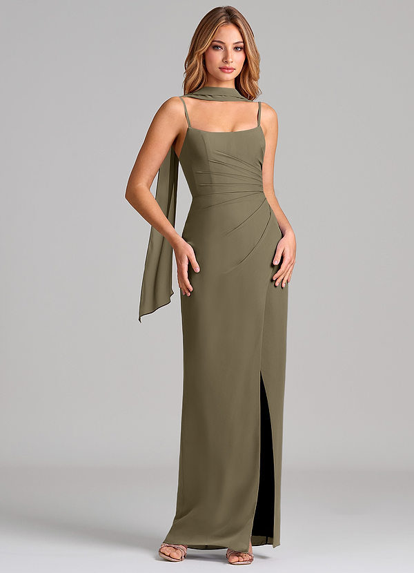 Azazie Calandra Suknie dla druhen Osłona Pofałdowany Szyfon Do ziemi Sukienka image1