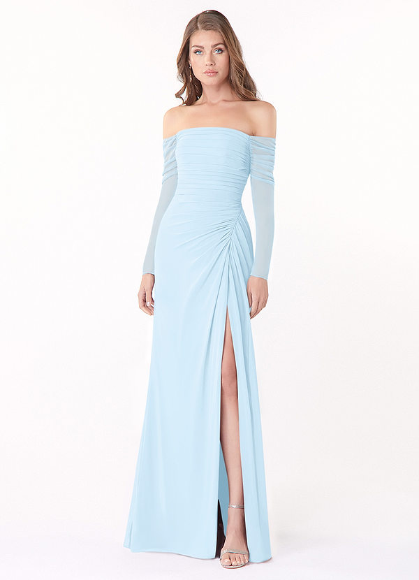 Azazie Jaquelyn Bridesmaid Dresses Sheath Long Sleeve Chiffon Floor-Length Dress image1