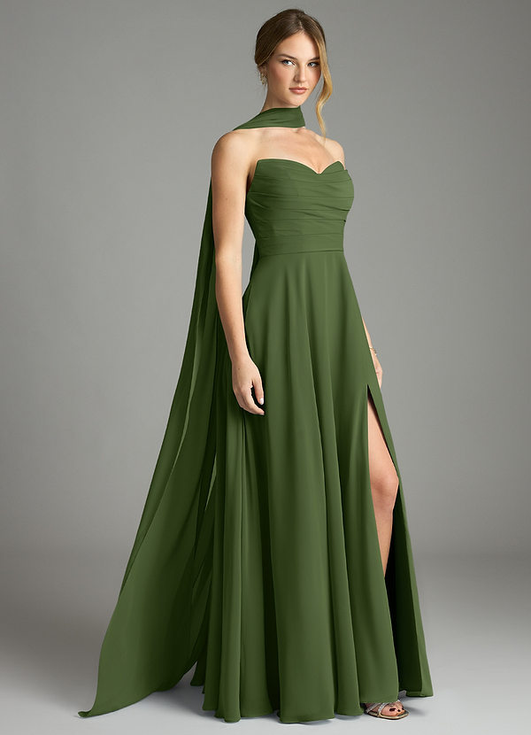 Azazie Ayla Abiti da Damigella Abito A-Line in Chiffon Scollo a Cuore Oliva image1