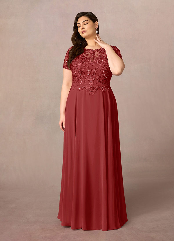 Azazie Adina Mother of the Brides Dresses Rust A-Line Boatneck Sequins Chiffon Dress image1