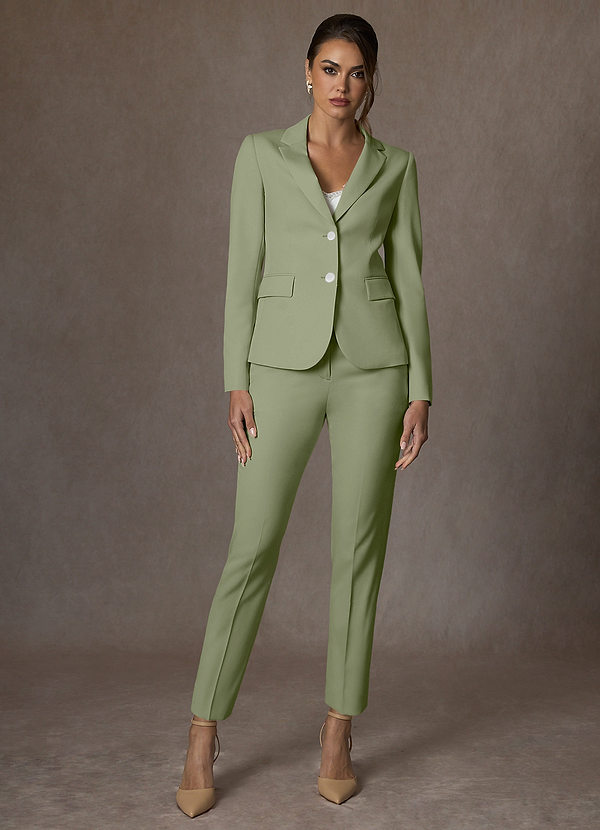 front Whitney Pistachio Structured Stretch Full Length Pants Suit
