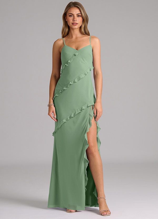 Azazie Nancie Abiti da Damigella Abito Sirena in Chiffon Drappeggiato Matcha image1