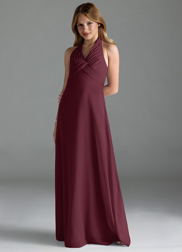 Azazie Tessie Junior Cabernet A-Line Pleated Chiffon Dress image1