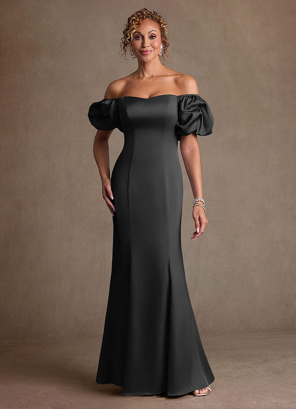 Azazie Redding Klänningar till brudens mor Klä Tubklänning i Stretch Satin Rynkad Svart image1