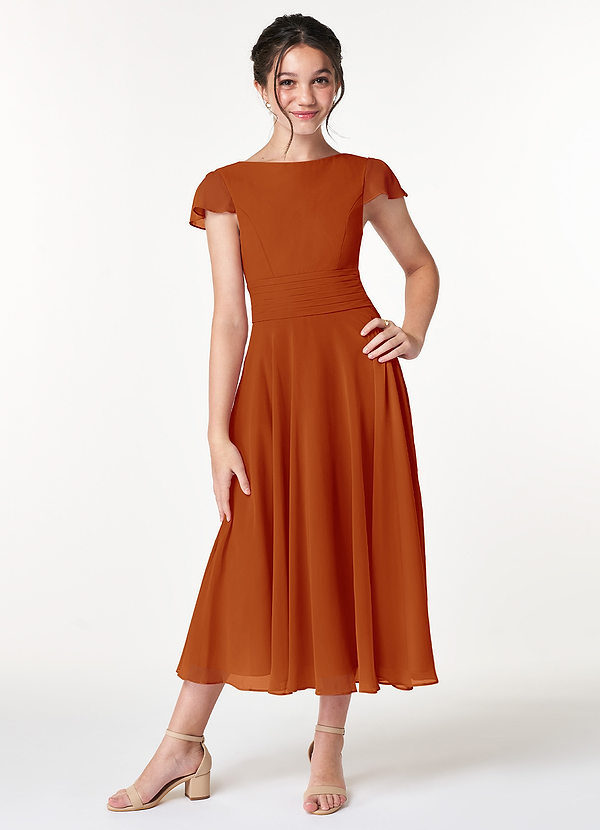 Azazie Payton Junior Paprika A-Line Bow Chiffon Dress image1