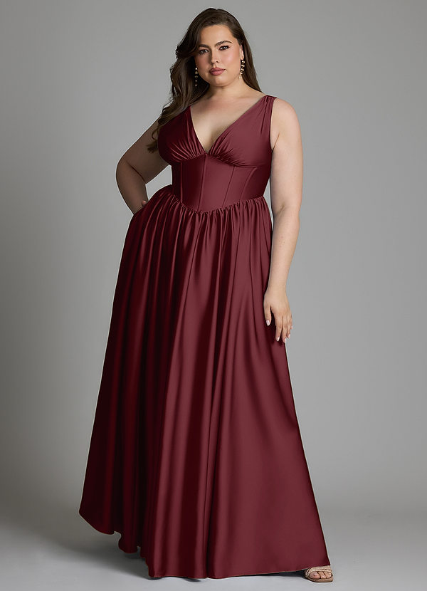 Delmie Bridesmaid Dresses Cabernet A-Line Corset Stretch Satin Dress image1