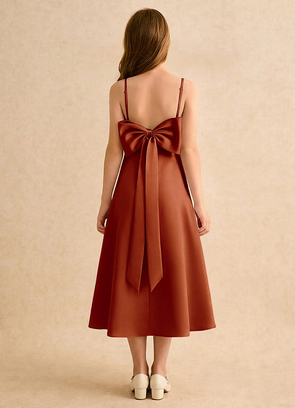 Azazie Jaella Girls Formal Sukienki dla dziewczynek sypiących kwiaty Linia A Pofałdowany Matowy satynowy Długość herbaty Sukienka image1